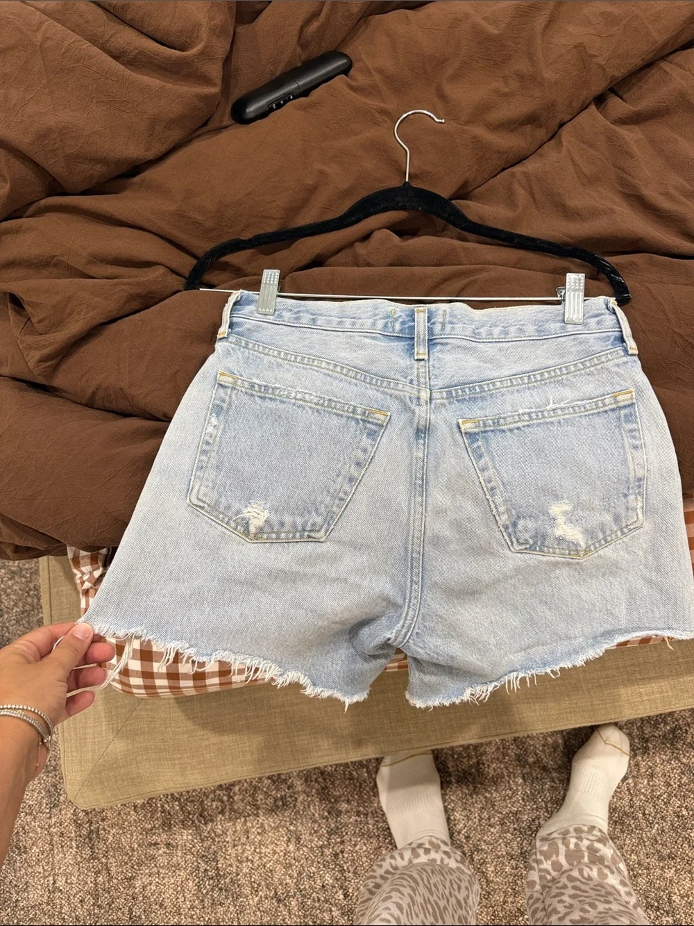 Parker Long Agolde Light Blue Distressed High-Rise Denim Shorts